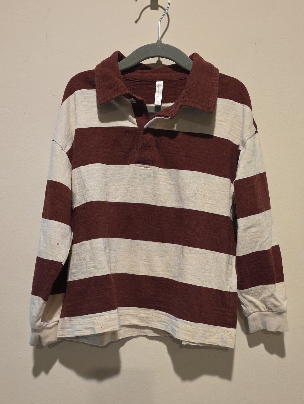Rylee & Cru Kids Long Sleeve Rugby Polo Shirt - Burgundy & Cream Set 4 5 Year